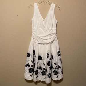J.R. Nites White and Black Embroidered Floral Dress
